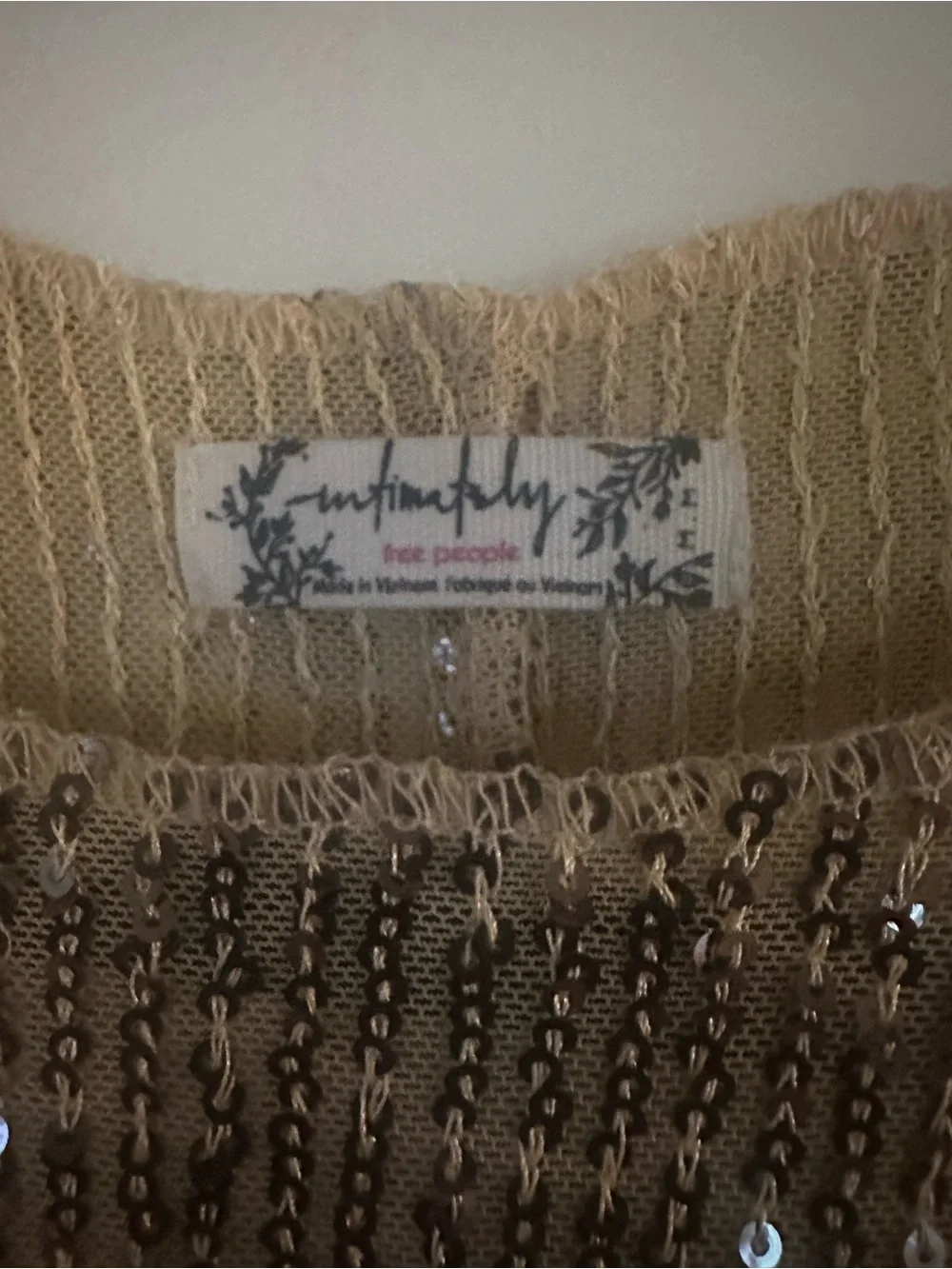Free People Gold Sequin Knit Long-Sleeve Top